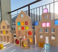 モンテッソーリ木製ラージダッチウッドハウスとルーサイトキューブクリエイティブキッズおもちゃ教育子供木製ブロック