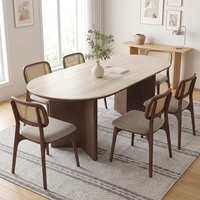 Ensemble de table et de chaises de salle à manger ovale en bois massif de style moderne du milieu du siècle, 4 à 6 places, design en travertin, assemblé