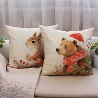 Housse de coussin Noël animaux aquarelle Loup Ours Écureuil Renard Thème Noël Ferme Décoration Maison