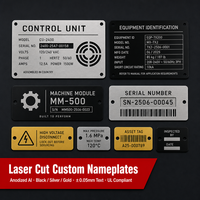 Plaque signalétique en aluminium découpée au laser sur mesure, étiquette d'équipement, plaque de série, anodisée noir, argent, or, UL, OSHA, OEM