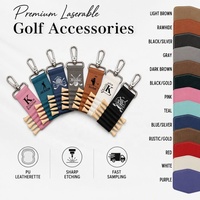 Porte-clés en similicuir gravable au laser avec 5 tees en bois, porte-tee de golf suspendu en cuir PU gravé au laser pour golfeur