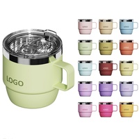 Mug à café en acier inoxydable avec logo personnalisé, mug à café de camping avec poignée et couvercle, extérieur en acier inoxydable, intérieur en céramique