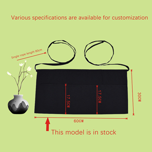 カスタムロゴのウェイトレスエプロン<span class=keywords><strong>3</strong></span>ポケット付きウエストエプロン商業用ウェイターハーフエプロンレストランギフト用の長いストラップ付き - Product Image 5