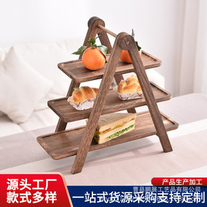 Wooden Three Tier Tray Solid Wood Fruit Cake Display Rack Rustic Storage <b>Shelf</b> - Product Image 5