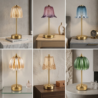 Lampes de table sans fil rechargeables avec abat-jour en verre floral, en métal robuste, à intensité variable au toucher, veilleuse de chevet pour chambre d'hôtel