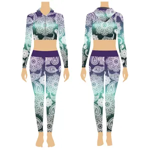 Sublimation Print Women Fitness Clothing Sports Top And High Waisted Workout Leggings Yoga Set