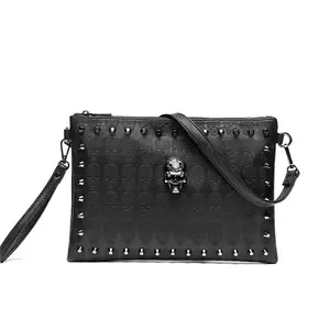 New Korean style clutches Men's and women's fashion shoulder handbags trend rivet skull handbag