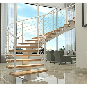 定制弧形钢木楼梯公寓别墅双工实木踏板玻璃栏杆铁现代室内出口东南 - Product Image 5