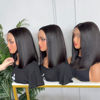 Großhandel: Doppelt gezogene, knochenglatte Echthaar-Lace-Front-Perücken aus vietnamesischem Virgin-Haar für kleberlose Lace-Basis-Perücken in Natur-Schwarz (Bob-Perücke)