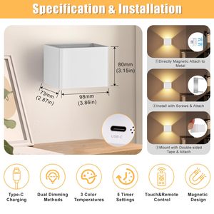 Cảm biến chuyển động tường ánh sáng 3 màu sắc không dây LED trong nhà lên/xuống Tường Đèn treo tường có thể sạc lại độ sáng có thể điều chỉnh đèn tường màu đen - Product Image 5