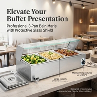 Chauffe-Plats Électrique Professionnel en Acier Inoxydable Type Bain-Marie avec Vitrine de Protection pour Buffet