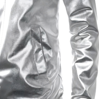 Blouson Bomber Métallisé Argenté Huayi pour Homme, Style Vintage Années 70, Costume Disco Doré, 95% Polyester 5% Spandex, Imprimé par Décharge