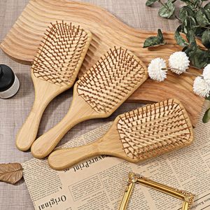 Cepillo de madera de bambú grande cuadrado y ovalado para desenredar y masajear el cuero cabelludo, cepillo de pala de bambú antiestático - Product Image 6