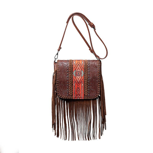 Bolso Bandolera Pequeño Unisex Longlv Estilo Western con Flecos y Diseño Azteca Repujado para Todas las Temporadas - Product Image 2