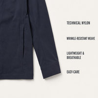 Veste chemise homme OEM ODM, sans plis, bleu marine, pièce de superposition pour tenues décontractées élégantes