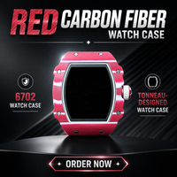 Montre haut de gamme 6702 avec verre saphir, boîtier tonneau rouge en fibre de carbone, bracelet FKM, montre de tous les jours pour les affaires