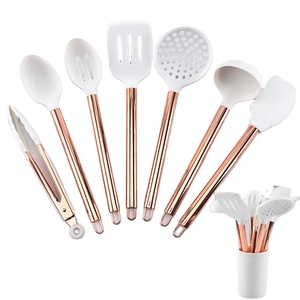 New Arrivals <strong>Copper</strong> Metal Stainless Steel Handle Luxury Rose Gold Silicone Kitchen Cooking <strong>Utensils</strong> with Ceramic Holder - Product Image 1