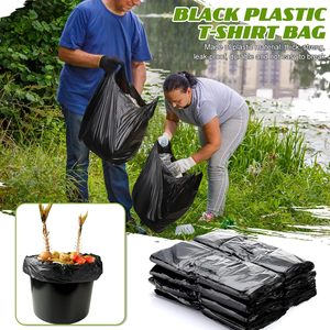 <b>Extra</b> <b>Large</b> Durable Black T-Shirt Carry Bags with Reinforced Handles, Thick Heavy Duty Plain Plastic Bags Ideal for Supermarket - Product Image 5