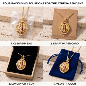 Collana con Ciondolo Classico Gufo Atena della Saggezza, in Ottone Placcato Oro, con Moneta, Smalto a Mano e Zirconi, Amuleto Talismano, <span class=keywords><strong>Prezzo</strong></span> di Fabbrica - Product Image 4