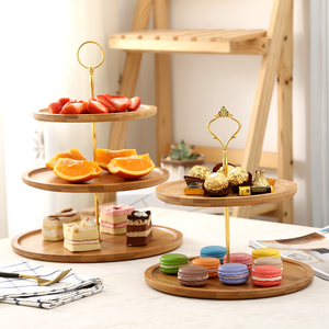 supplier bamboo cake stand food serving tower tray round fruit