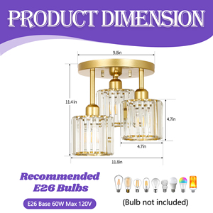 उत्कृष्ट सोने-टोन लोहे की बनाई छत लाइट 26 बल्ब 120v इनडोर सेटिंग्स के लिए 60w अधिकतम पावर आदर्श का समर्थन करता है। - Product Image 2