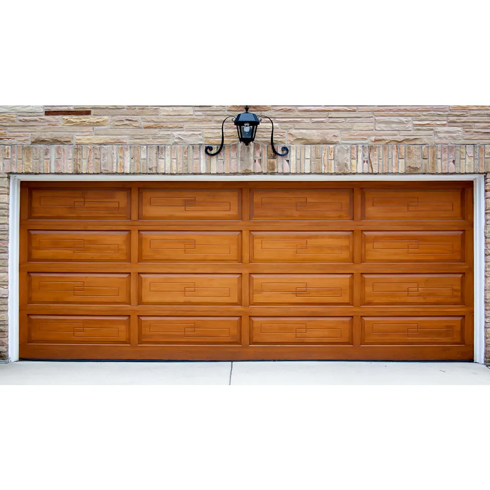 Pintu garasi untuk rumah otomatis isolasi termal kedap suara indah kaca kayu desain grafis kontemporer anti-maling