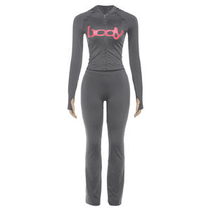 Kliou K25S77547 2025 Autunno Nuovo Completo <span class=keywords><strong>Donna</strong></span> Casual Slim con <span class=keywords><strong>Pantaloni</strong></span>, Top con Cappuccio e Zip, Set Lungo a 2 Pezzi con Motivo - Product Image 5