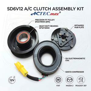 Ensemble d'embrayage de compresseur de climatisation 12V 6PK 123/119.6MM SD6V12 Embrayage magnétique électrique de compresseur de climatisation AC.106.534 pour <span class=keywords><strong>CITROEN</strong></span>/PEUGEOT - Product Image 1
