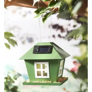나무 스테인레스 스틸 플라스틱 태양열 구동 led 집 엉망 작은 벌새 새 종자 피더 정원 장식