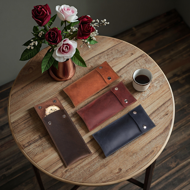 Quick Shipping Travel Single Watch Pouch Crazy Horse Leather Watch Strap Case Watch Protective Cover
