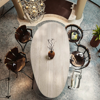 Ensemble Table et Chaises de Salle à Manger Minimaliste de Luxe, Cadre en Bois de Frêne, Assise en Cuir, Extensible, Mobilier de Maison Français Clair en Forme de Goutte d'Eau
