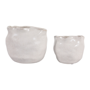 Vasi in ceramica con bordo ondulato rotondo per piante da interno ed esterno, set di due vasi decorativi da giardino - Product Image 5
