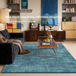 Tapis Bauhaus bleu, style moderne du milieu du siècle, inspiré du design Bauhaus, revêtement de sol imperméable, décoration pour salon et chambre à coucher - Product Image 2