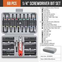 Jeu de 68 embouts de tournevis à tige hexagonale longue et courte et ensemble de poignées à cliquet en plastique, embouts Torx de sécurité anti-effraction, support DIY OEM ODM