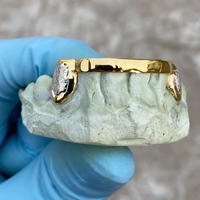 Glacé plaqué or 2 tons personnalisé Grillz diamant poussière véritable 925 dents en argent reliant barre de pont avant Halloween cadeau bijoux