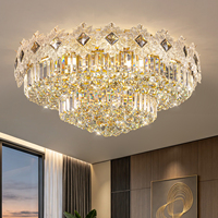 Lampe de plafond en cristal de luxe LED dorée à intensité variable pour villa, salle de banquet, salon, hall d'hôtel, chambre à coucher, décoration de toute la maison
