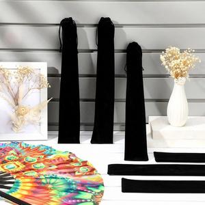 Large European Style Flower Velvet Folding Hand Fan Bag Drawstring 14.57x2.76 Black Fabric Sleeve Protector <b>Gift</b> <b>Wrap</b> Bags - Product Image 4