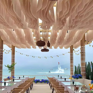 Nhà hàng ngoài trời trần thiết kế vẫy rèm xếp nếp Rèm Voan xếp nếp đám cưới sang trọng trang trí khách sạn mái treo xếp nếp - Product Image 1