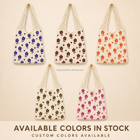 Sac fourre-tout en tricot motif cœur floral, couleur crème, sac à bandoulière, motif personnalisé, textile tricoté à la machine, OEM ODM, faible MOQ, couleur, taille, logo, vente en gros