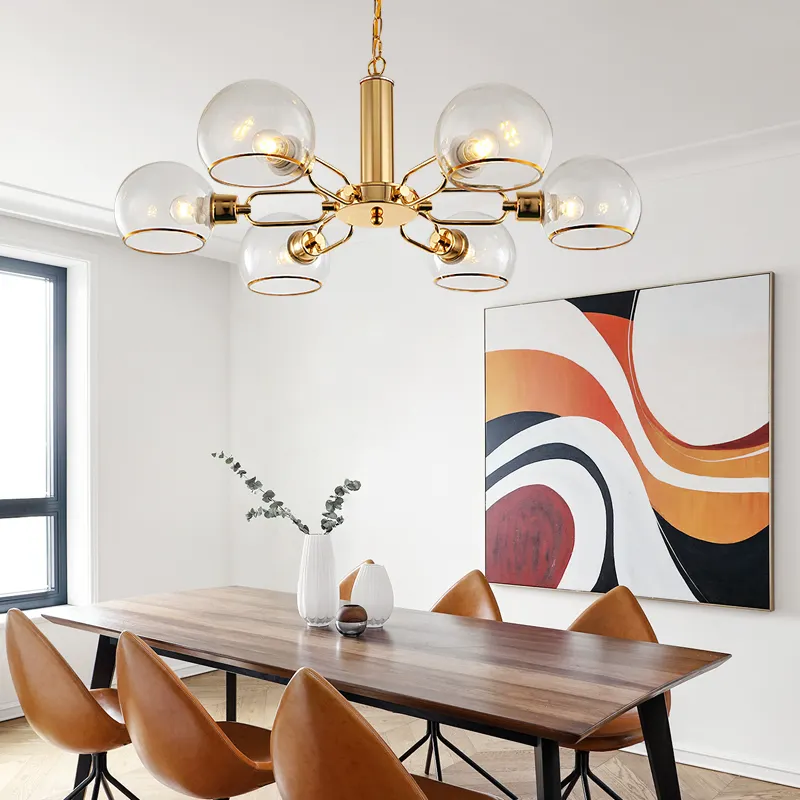 Luxury Decorative Nordic Restaurant Globe Shape Pendant Lamps Chandelier Gold Led Glass Ball Pendant Light