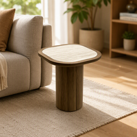 Table basse carrée FSHR en bois de noyer avec plateau en bois incrusté, coins arrondis, design moderne