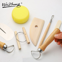Kit de 8 outils de poterie en céramique avec éponge pour sculpture en argile douce Ensemble d'outils d'art