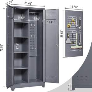 Gabinete de almacenamiento de acero moderno de 2 puertas para el hogar, escalera de Metal extensible, fregona, escoba, gabinetes de limpieza, sala de estar patas para, gimnasio - Product Image 2