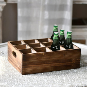 Wooden Square Bottle Storage Box Divided Organizer For <b>Wine</b> Beer Party Use Durable Bar Service <b>Container</b> - Product Image 1