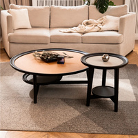 Table à thé haut de gamme de luxe Design nordique pour le salon Plateau en cuir Table d'appoint centrale ronde en bois Table basse 1 pièce