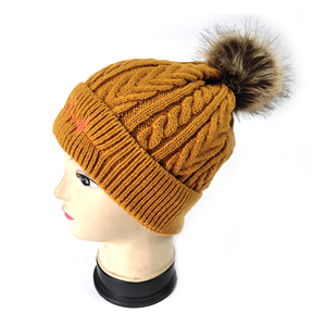 2023 durable personnalisé câble tricoté hiver chaud rose <span class=keywords><strong>bonnet</strong></span> toque chapeaux avec <span class=keywords><strong>pompon</strong></span> - Product Image 5