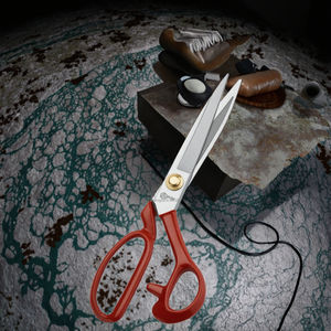 กรรไกรตัดหมุดสำหรับตัดเย็บเสื้อผ้าและผ้าใบมีดเหล็กแมงกานีสสูงขอบเรียบแบบ DIY ด้ามจับสีแดงขนาด9-12นิ้ว - Product Image 3