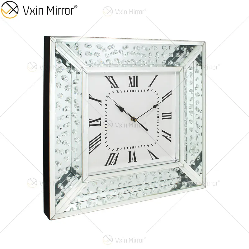 Jam Dinding Cermin, WXMC-008 Vxin Modern Kristal Perak