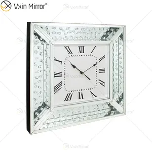 Anti dropping package Vxin WXMC-008 Modern Silver Crystal Mirrored Wall Clock