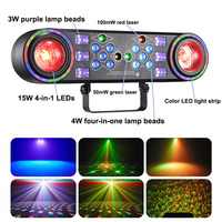 Projecteur de Scène à Effet Sept-en-un Double Boule Lumineuse 15W, Boule Magique 4W, Effet Laser Violet Rouge et Vert 3W pour DJ, Discothèque et Club